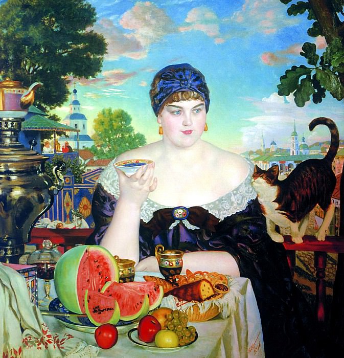 Kustodiyev Boris – Merchant at tea, 900 Classic russian paintings