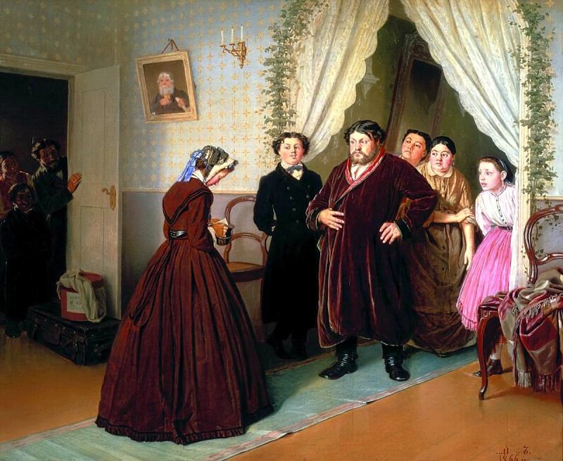 Perov Vasily – Arrival of a New Governess in a Merchant House, 900 Classic russian paintings