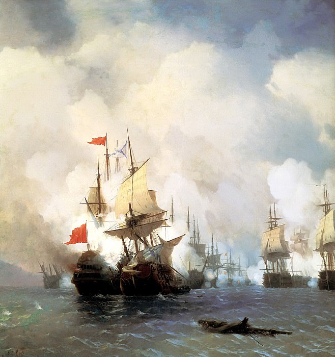 АЙВАЗОВСКИЙ Иван – Бой в Хиосском проливе 24 июня 1770 года, 900 Картин самых известных русских художников