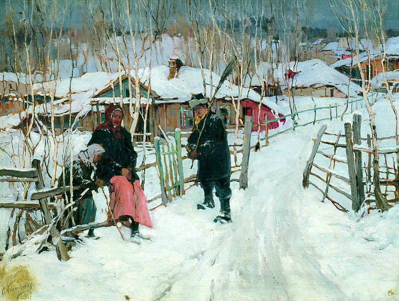 Stepan Kolesnikov – Winter. Outskirts of a village, 900 Classic russian paintings