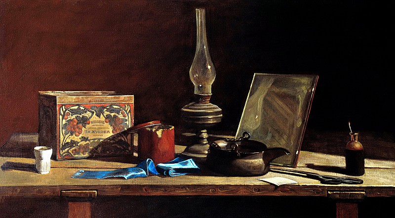 ANOKHIN Nick – Still life with blue ribbon, 900 Classic russian paintings