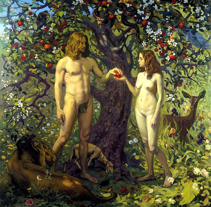 Pavel Popov – Adam and Eve. Fall of man, 900 Classic russian paintings