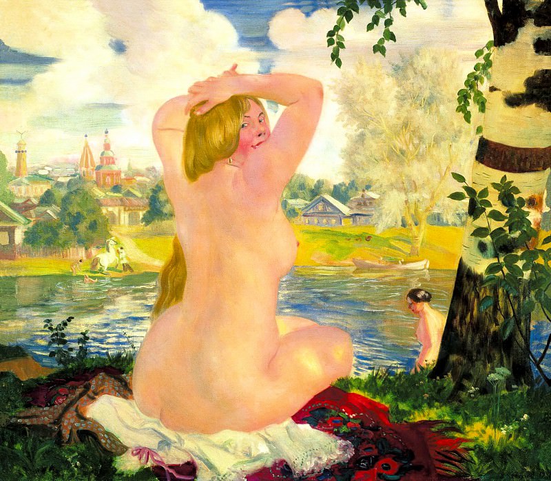 Kustodiyev Boris – Bathing, 900 Classic russian paintings