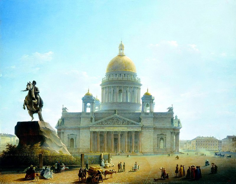 VOROBYEV Maxim – St. Isaacs Cathedral and the monument to Peter I. 1844, 900 Classic russian paintings