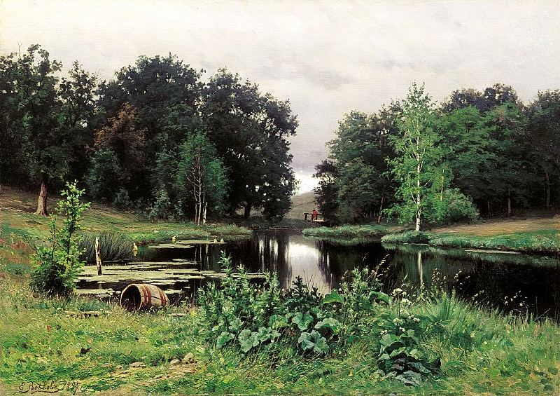 ВОЛКОВ Ефим – Пейзаж с прудом, 900 Картин самых известных русских художников