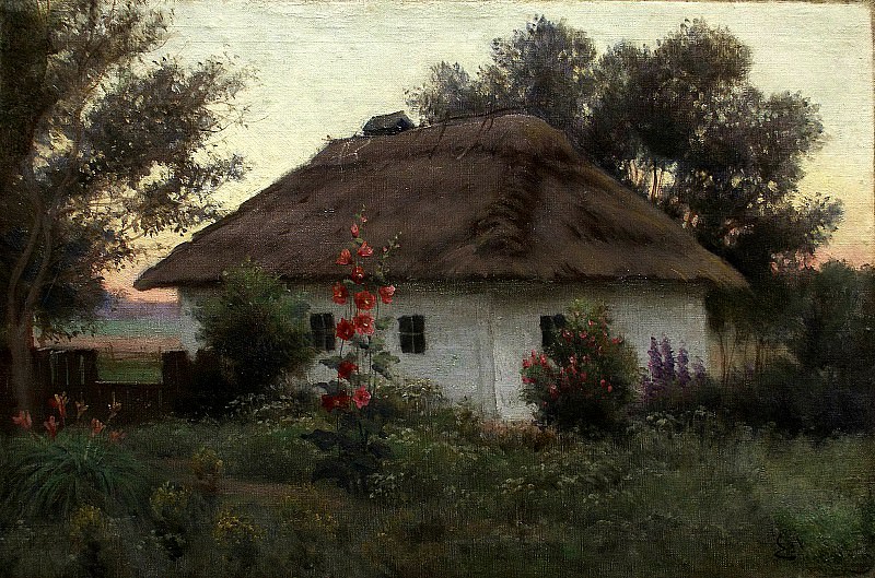 VOLKOV Yefim – Ukrainian landscape with cottage, 900 Classic russian paintings