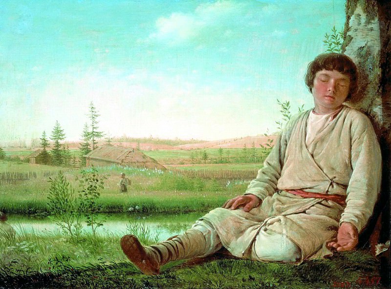 Venetsianov Alexei – Sleep swain, 900 Classic russian paintings