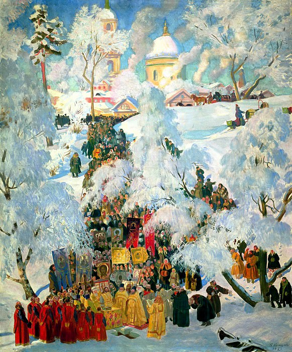 КУСТОДИЕВ Борис – Крещенское водосвятие, 900 Картин самых известных русских художников
