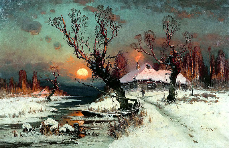 КЛЕВЕР Юлий – Закат солнца зимой, 900 Картин самых известных русских художников