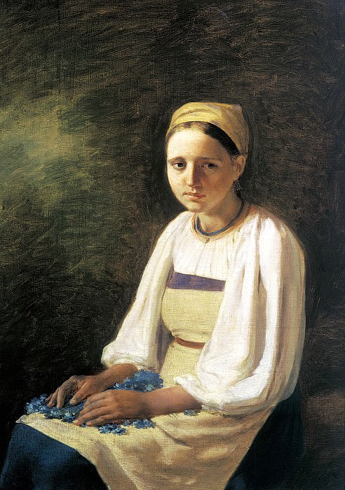 Venetsianov Alexei – Peasant with cornflowers, 900 Classic russian paintings