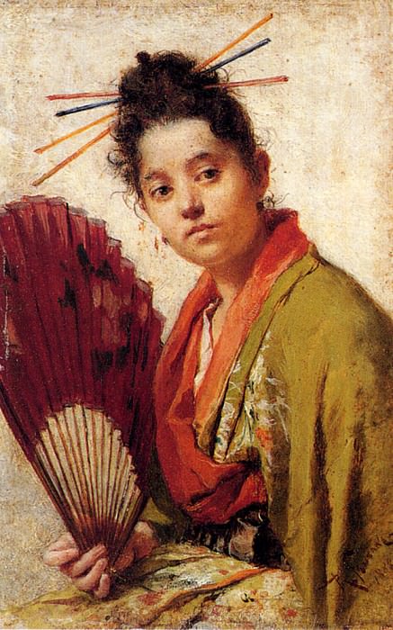 Fontano Roberto A Young Girl Holding A Fan, Spanish artists