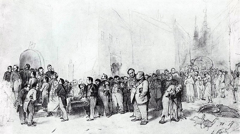 Gogol wird von den Gestalten seiner Werke zu Grabe getragen. 1873 Рис. 29, 2х50, 7 ГТГ, Василий Григорьевич Перов