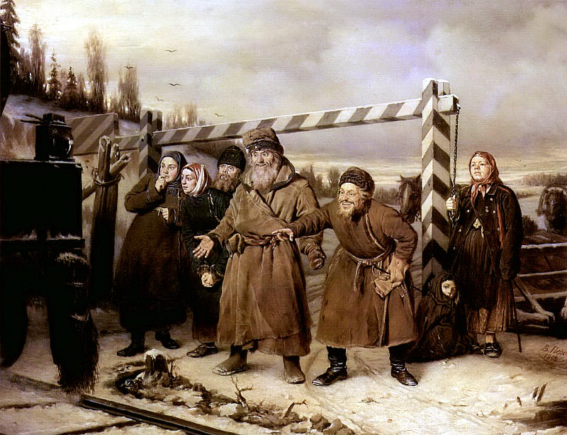 На железной дороге. 1868 Х. , м. 52х66 ГТГ, Василий Григорьевич Перов