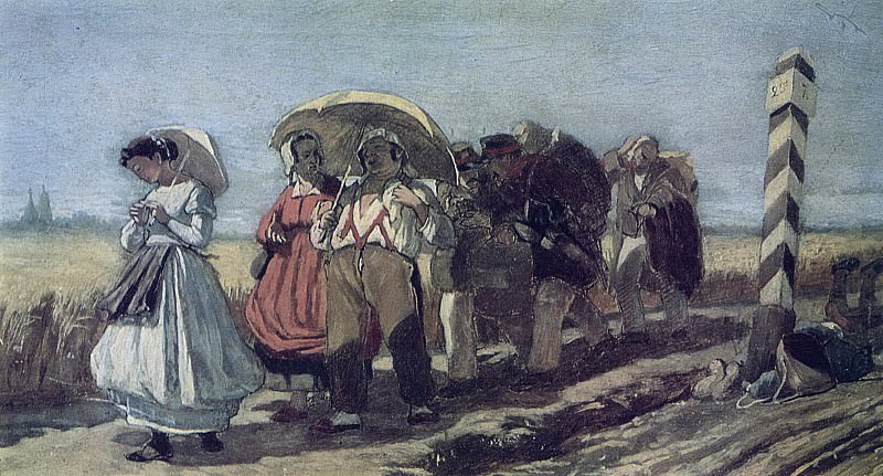 Trip quarterly with the family on a pilgrimage. Sketch. 1868 H., m. 18, 9h32, 2 TG, Vasily Perov