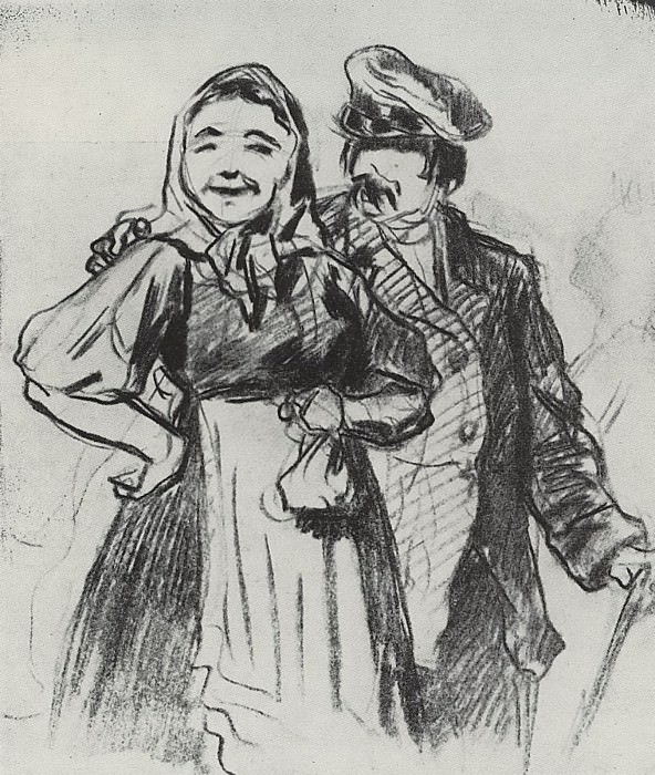 Федот и Арина. 1873 Рис. 14х12 ГТГ, Василий Григорьевич Перов