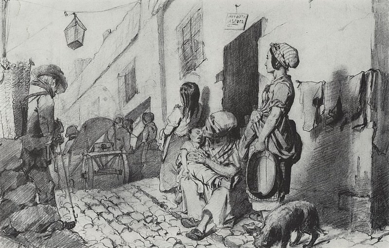 Похороны в бедном квартале Парижа. 1863 Б. , к. 22х29, 2 ГТГ, Василий Григорьевич Перов