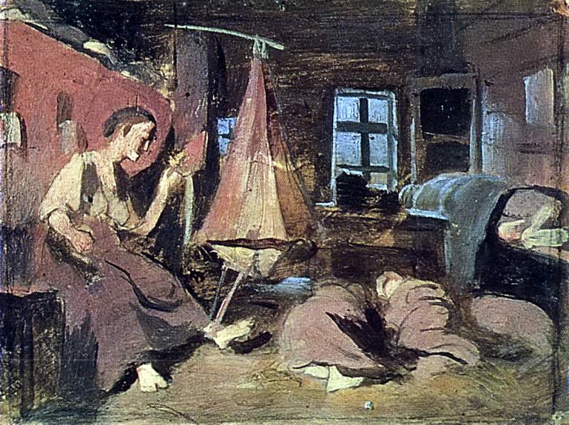 night in the hut. Sketch for Children Sleeping. B. K., m. 14, 4h20 TG, Vasily Perov