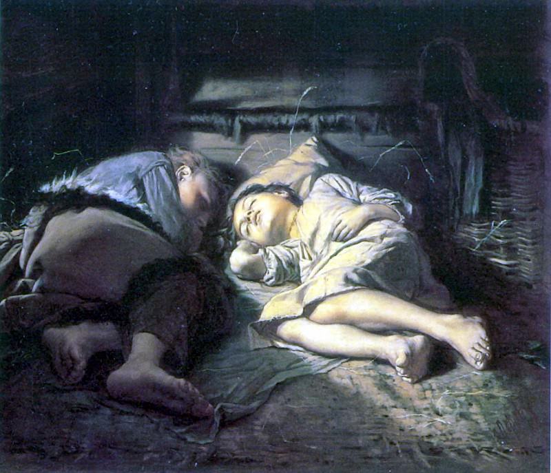 Sleeping children. 1870 H., M. 53h61 TG, Vasily Perov