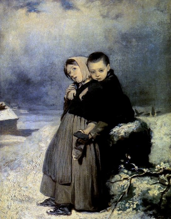 Дети-сироты на кладбище. 1864 Х. , м. 48х34. 8 ГРМ , Василий Григорьевич Перов