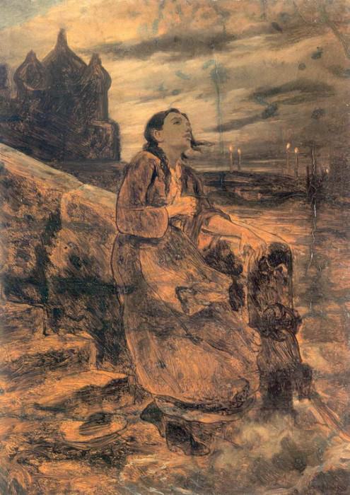 Девушка, бросающаяся в воду. Эскиз. 1879 Х. , м. 56. 5х41. 7. ГРМ, Василий Григорьевич Перов