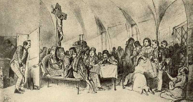 meal. Sketch pictures of the same name, located in the State Russian Museum. Drawing pencil. 1865 TG, Vasily Perov