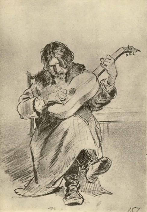 Guitarist-bach. . Fig. pencil. GTG, Vasily Perov