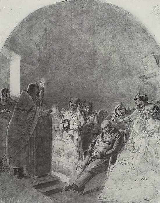 Sermon in the village. 1861 Fig. 49h39, 4 HTG, Vasily Perov