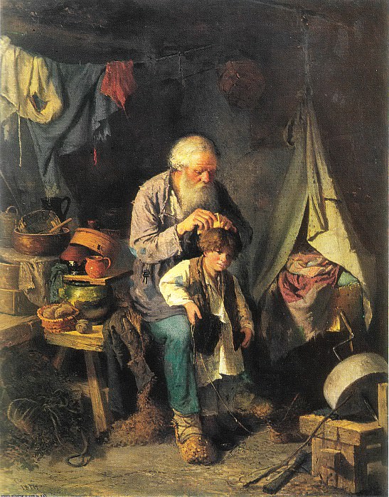 Дедушка и внучек. 1871 Х. , м. 78х62 Ташкент, Василий Григорьевич Перов