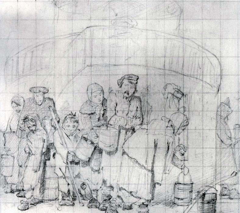 Regular pool. Sketch. AB 1865, gr. c. 10. 3h12. 3 TG, Vasily Perov