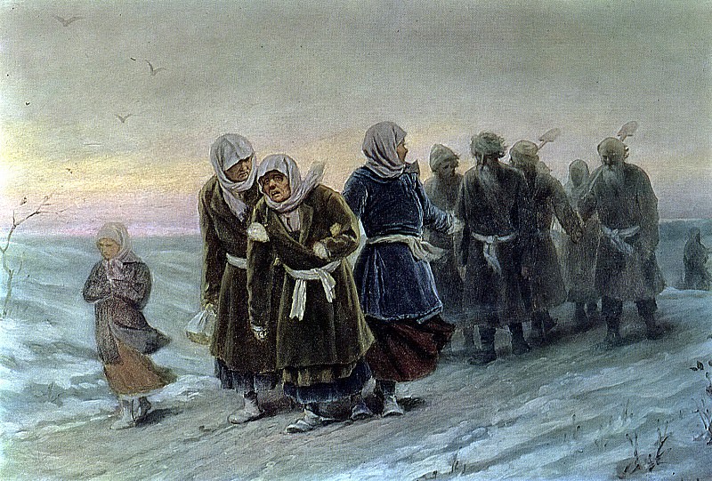 Return peasants from the funeral in the winter. Beginning. 1880 K, 36h56 pm, 7 TG, Vasily Perov