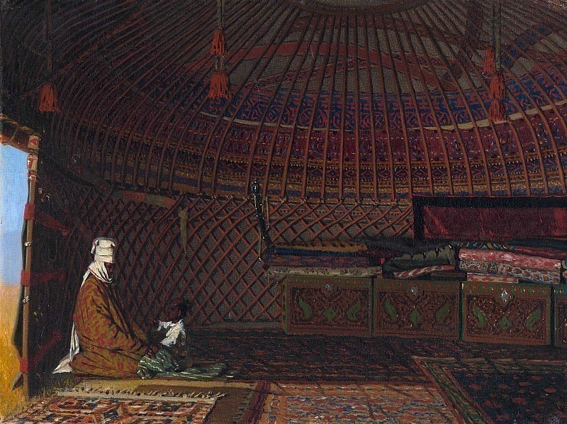 The interior of the yurt of a rich Kyrgyz