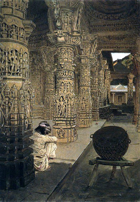 Colonnade in the Jain temple at Mount Abu in the evening. 1874-1876, Vasily Vereshchagin