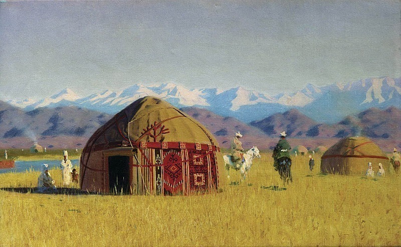 Kyrgyz cabins on the Chu River