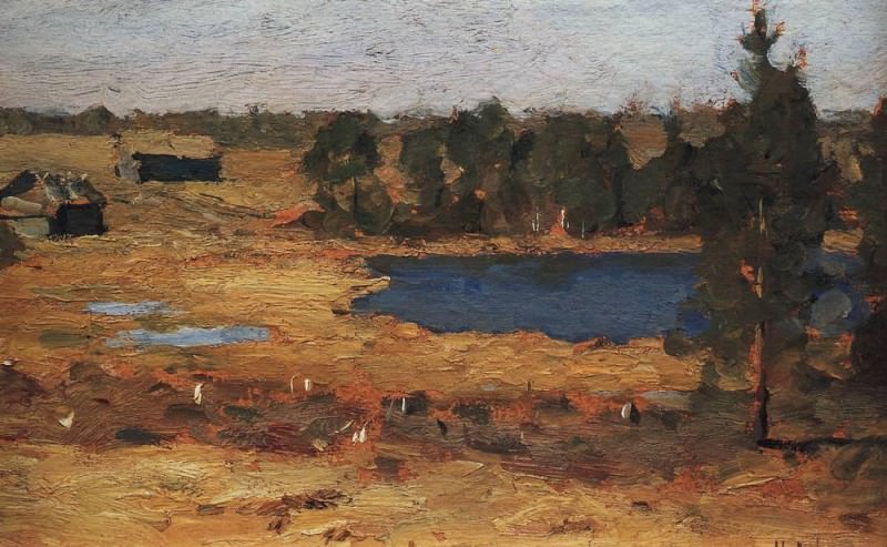 Lake. Sheds in the forest edge. 1898-1899, Isaac Ilyich Levitan