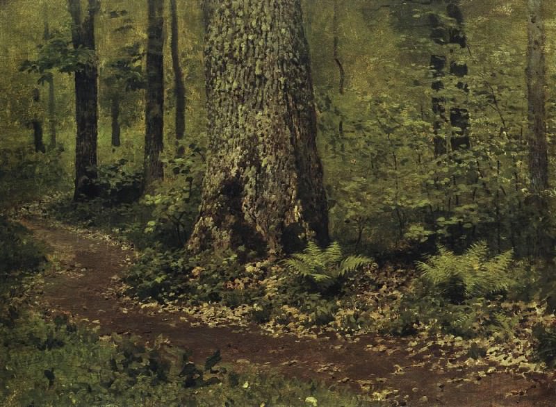 path in the deciduous forest. Ferns. Around 1895, Isaac Ilyich Levitan