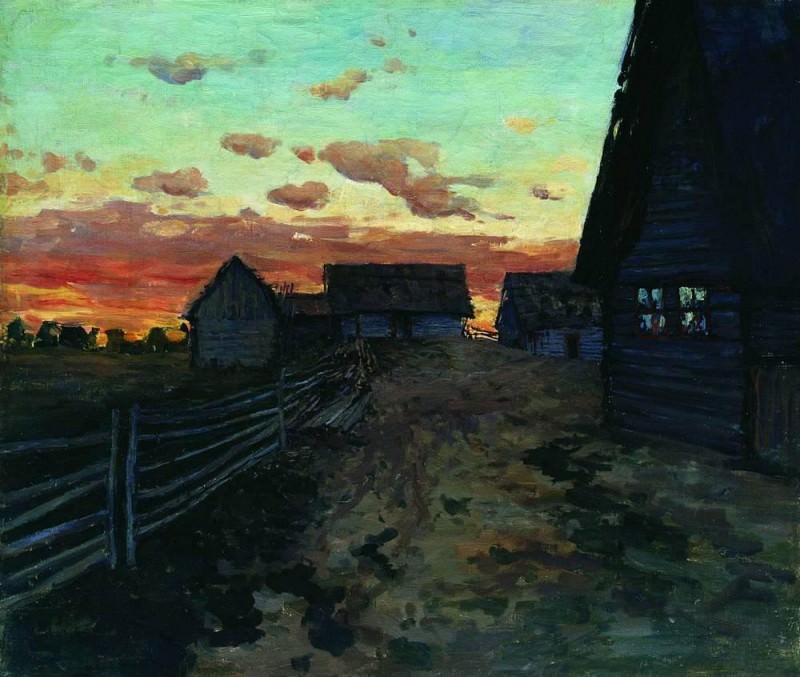 huts. After sunset. 1899, Isaac Ilyich Levitan