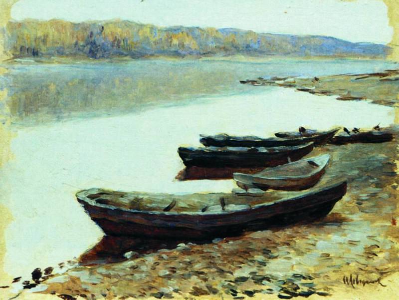 Volga landscape. Boats near the shore. 1877-1878, Isaac Ilyich Levitan