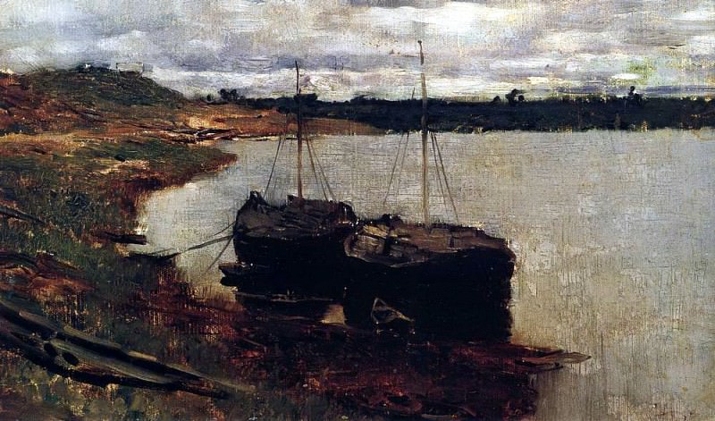 Barges. Volga. 1889, Isaac Ilyich Levitan