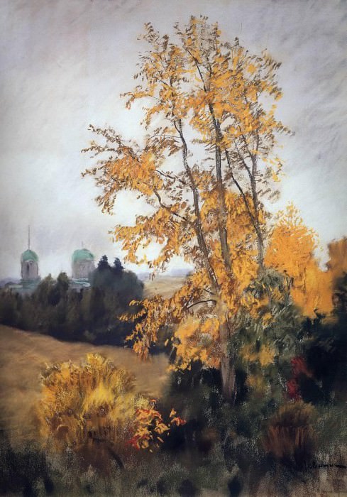 Осенний пейзаж с церковью. 1890-е, Исаак Ильич Левитан