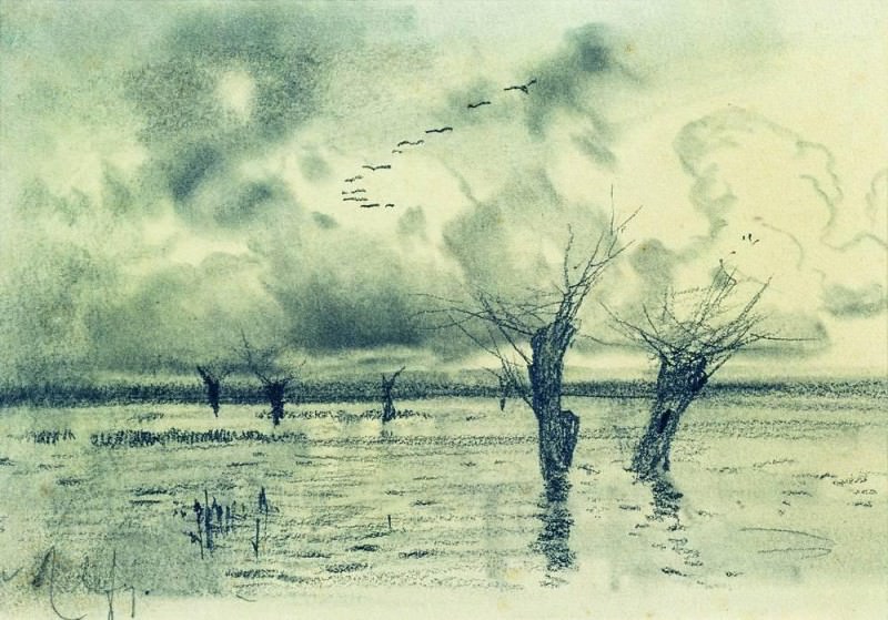 Spring. Cranes fly. 1880, Isaac Ilyich Levitan