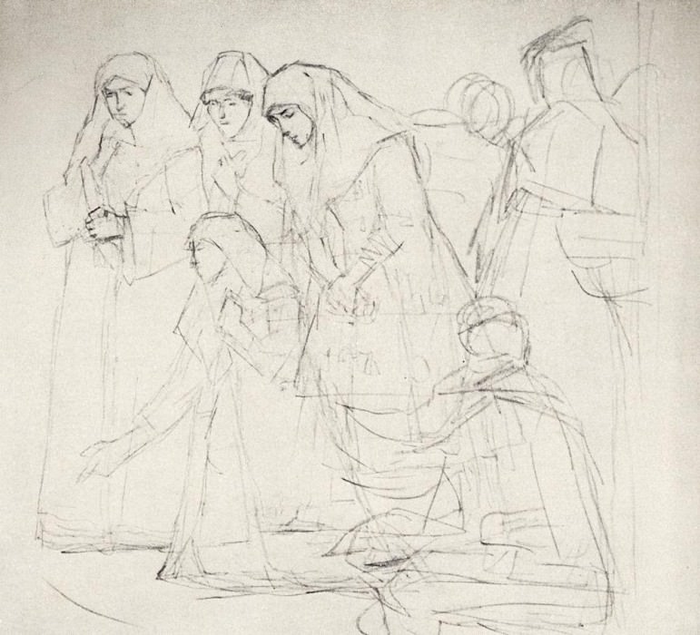 Womens figures, pilgrim, a holy fool, Vasily Ivanovich Surikov