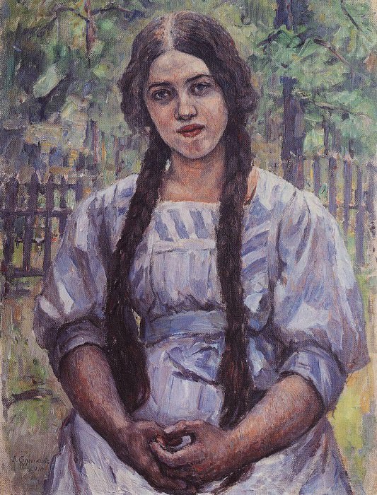 girl with pigtails. Portrait of A. Dobrinsky, Vasily Ivanovich Surikov