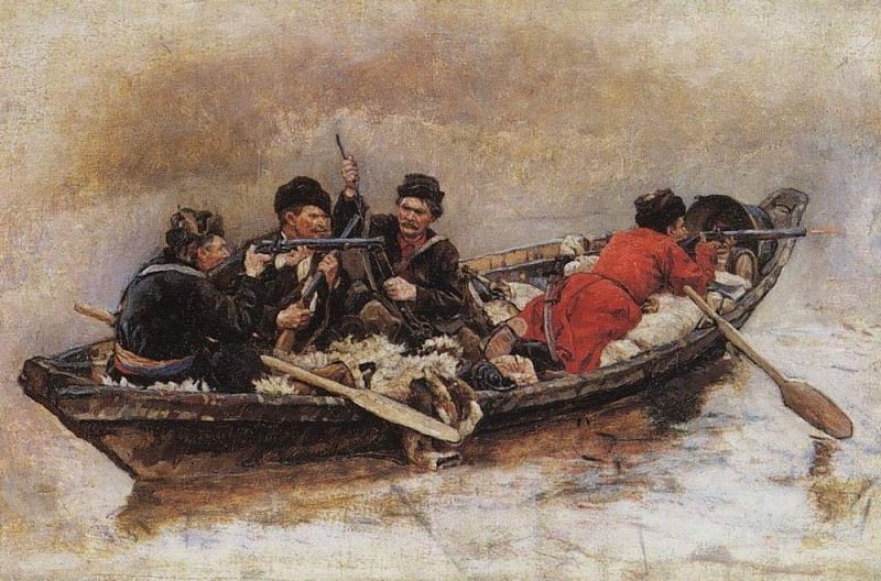 Cossacks in the boat, Vasily Ivanovich Surikov