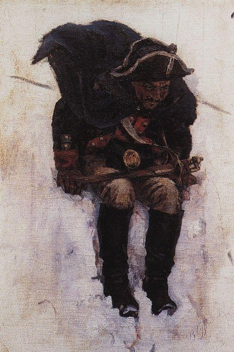 Солдат, спускающийся по склону снежной горы, Василий Иванович Суриков