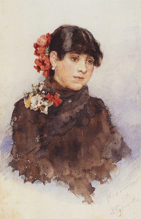Neapolitan girl with flowers in their hair, Vasily Ivanovich Surikov