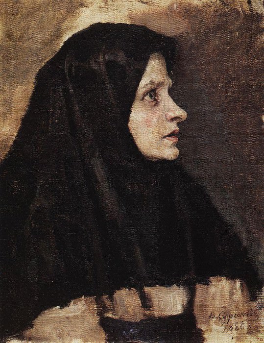 Head of a Woman in a black shawl, Vasily Ivanovich Surikov