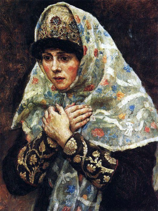 young ladies with folded hands, Vasily Ivanovich Surikov