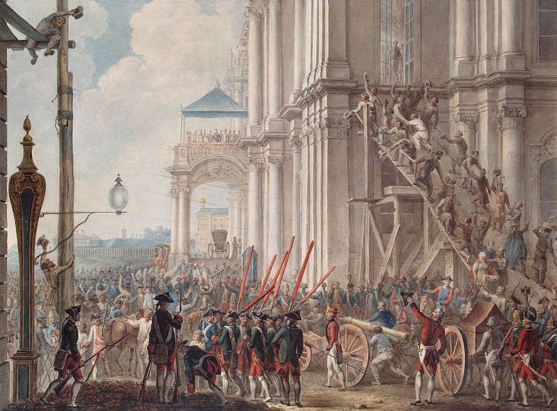 Екатерина II на балконе Зимнего дворца, приветствуемая гвардией и народом в день переворота 28 июня 1762 года. Пятый лист, Эрмитаж ~ часть 5