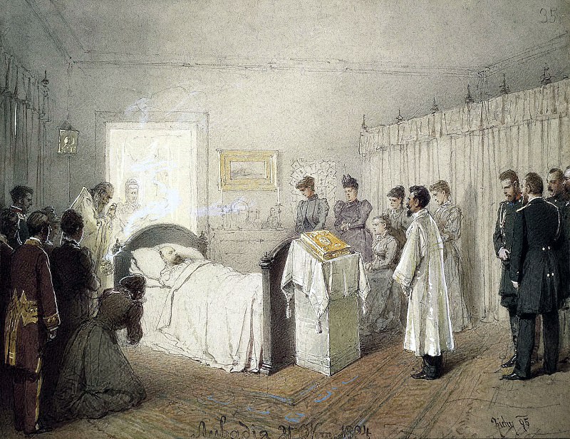 Zichy, Mihaly – Requiem for Alexander III in his bedroom at the Petit Palace in Livadia, Hermitage ~ Part 05