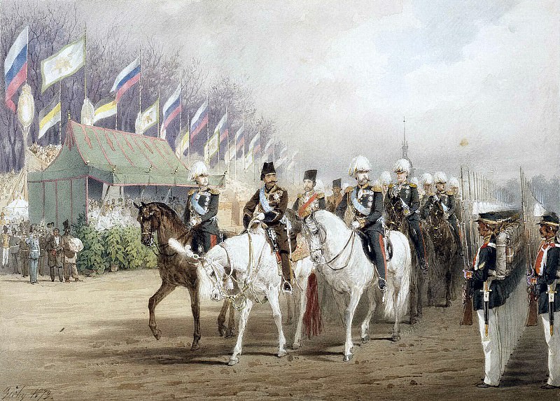 Zichy, Mihaly – Alexander II and Nasir al-Din Shah during the parade on the Empress meadow, Hermitage ~ Part 05